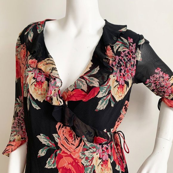Lauren Ralph Lauren Silk Chiffon Floral Wrap Dress - Picture 7 of 8